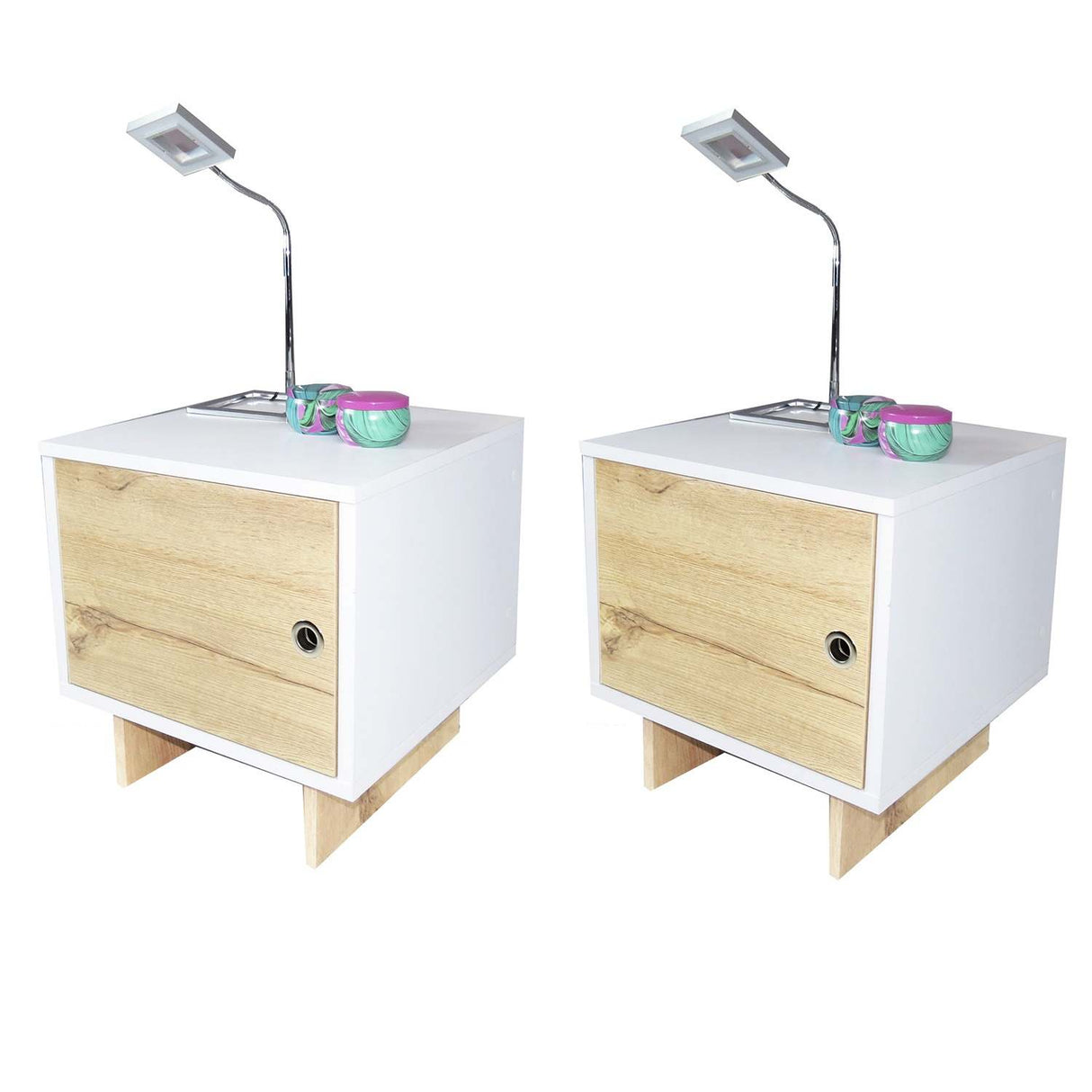 Mesa de Noche x 2 Flow Blanco 40 cm con Cajón - Mesas de Noche | Bylmo