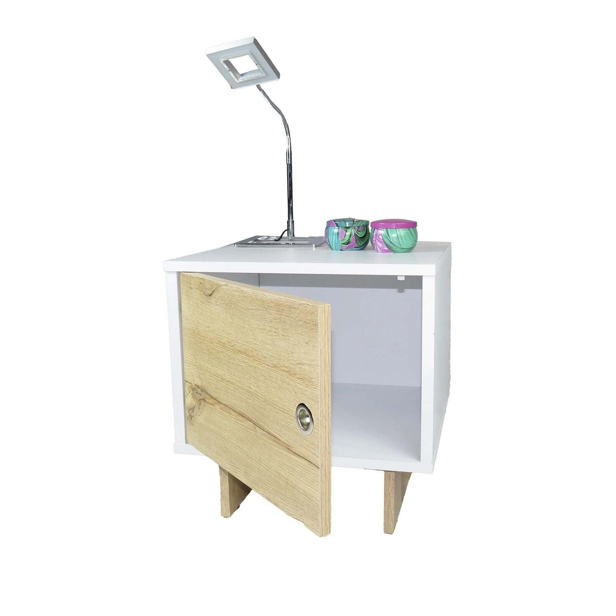 Mesa de Noche x 2 Flow Blanco 40 cm con Cajón - Mesas de Noche | Bylmo