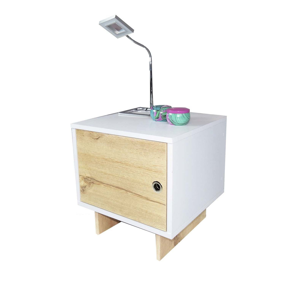 Mesa de Noche x 2 Flow Blanco 40 cm con Cajón - Mesas de Noche | Bylmo