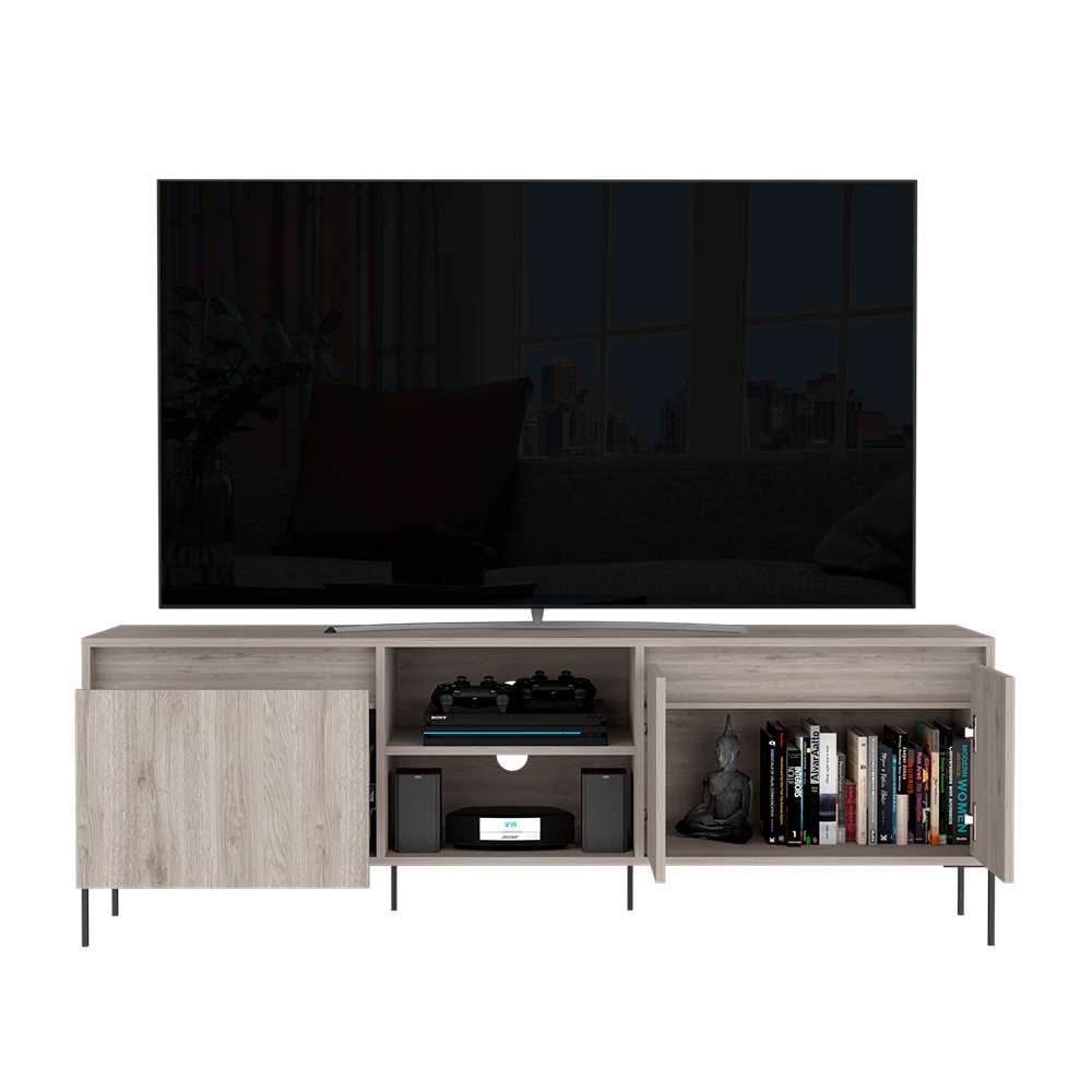 Rack London Ceniza 162 cm con Dos Puertas y Un Cajón - Muebles para TV | Bylmo