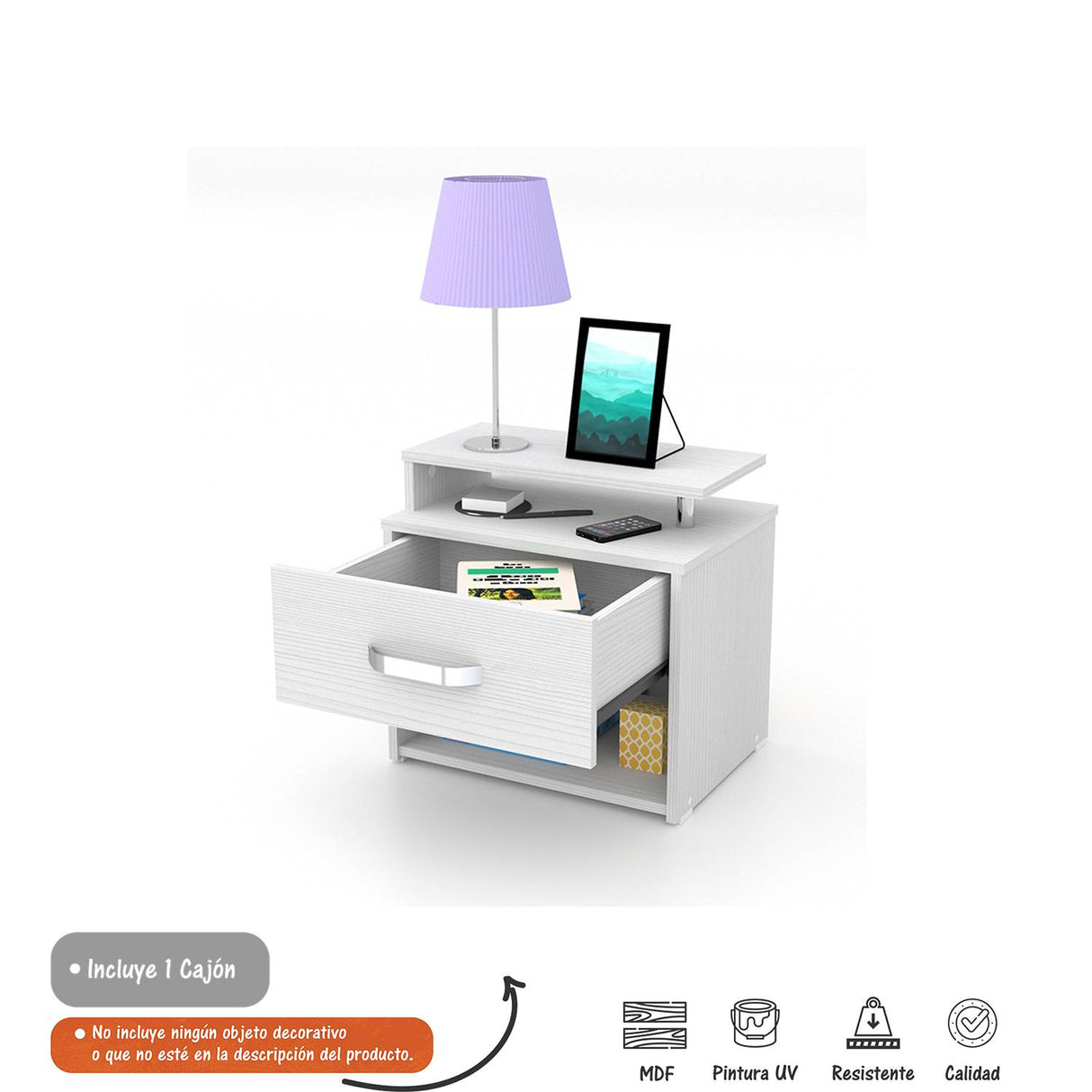 Mesa de Noche Roma Blanco 48x47cm con Un Cajón y con Un Compartimiento - Mesas de Noche | Bylmo