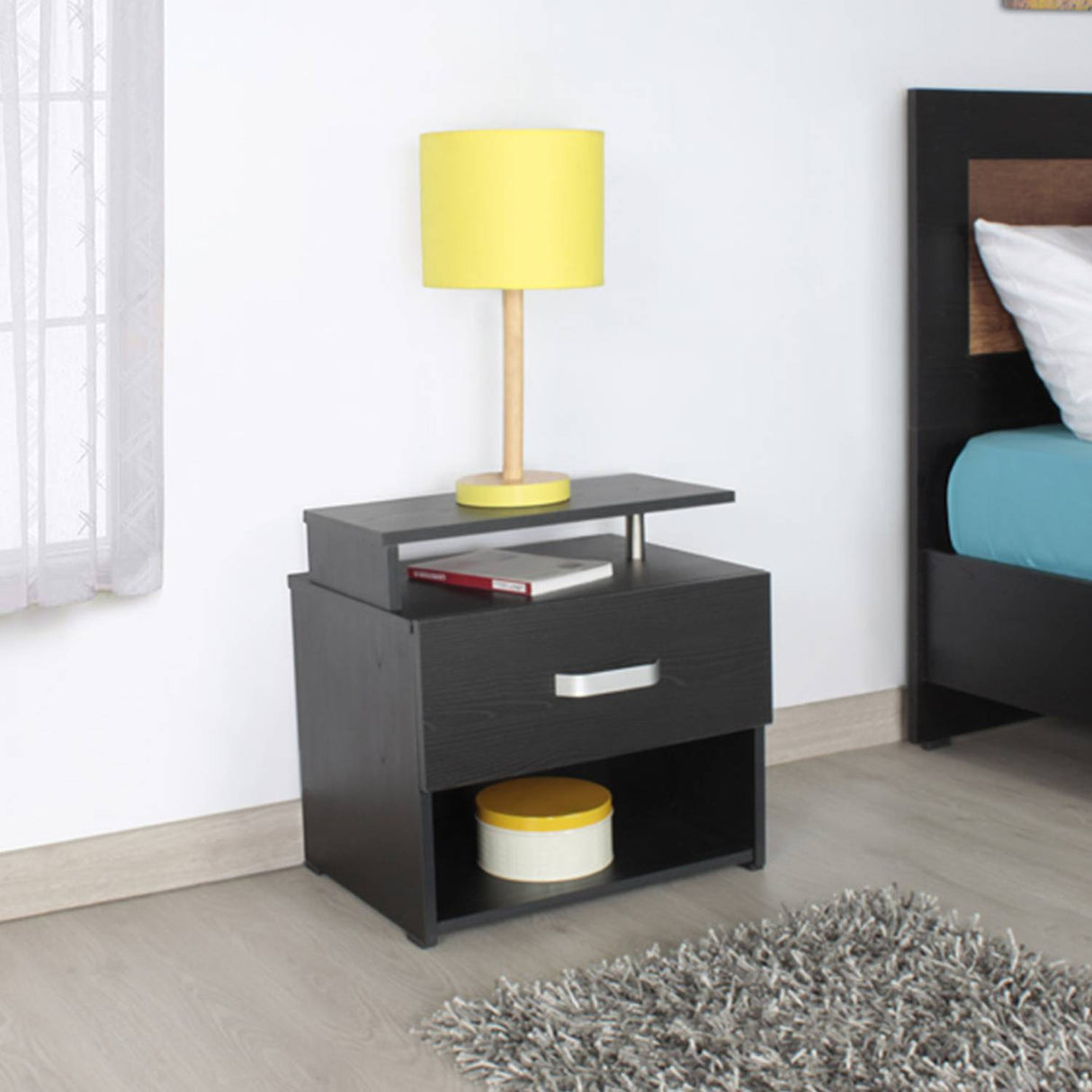 Mesa de Noche Roma Wengue 48x47cm con Un Cajón y con Un Compartimiento - Mesas de Noche | Bylmo