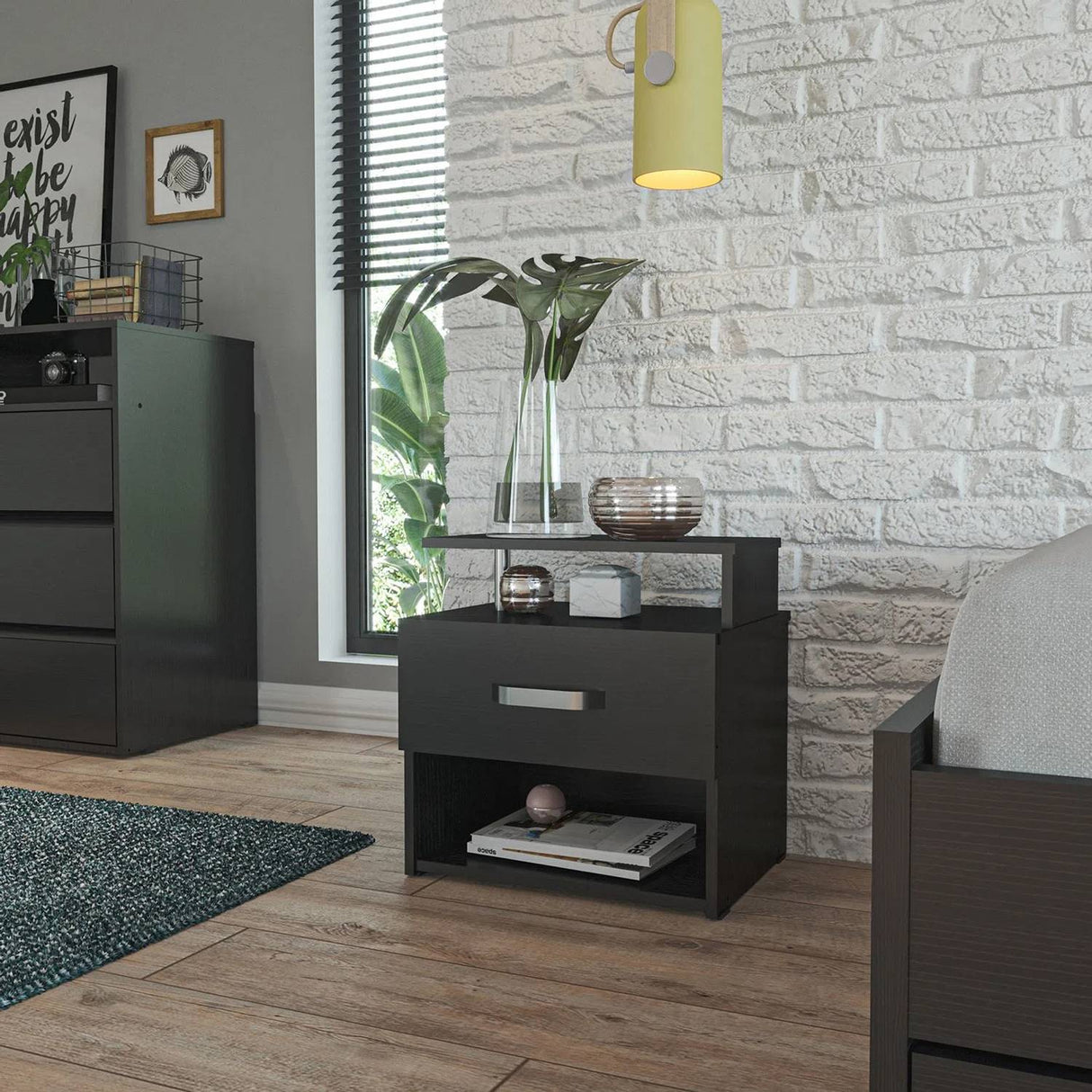 Mesa de Noche Roma Wengue 48x47cm con Un Cajón y con Un Compartimiento - Mesas de Noche | Bylmo