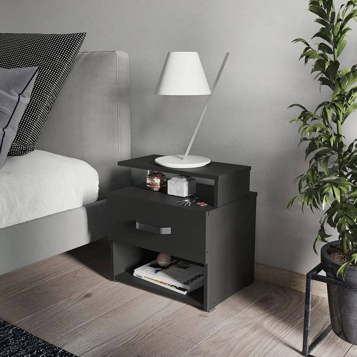 Mesa de Noche Roma Wengue 48x47cm con Un Cajón y con Un Compartimiento - Mesas de Noche | Bylmo