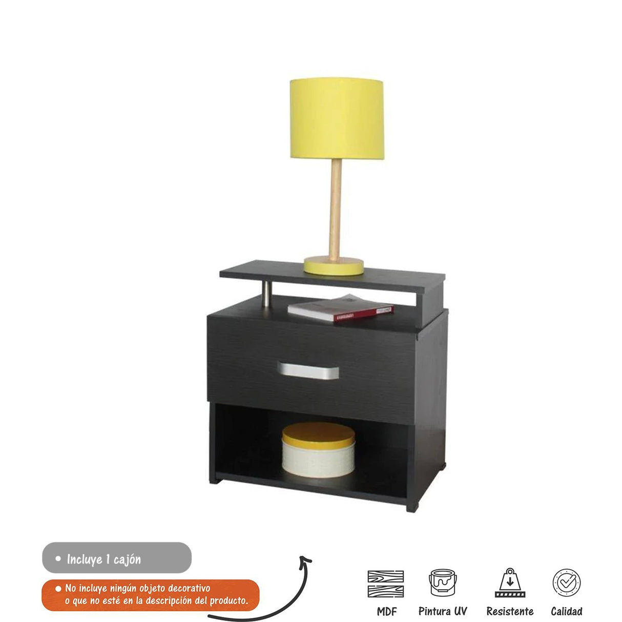 Mesa de Noche Roma Wengue 48x47cm con Un Cajón y con Un Compartimiento - Mesas de Noche | Bylmo