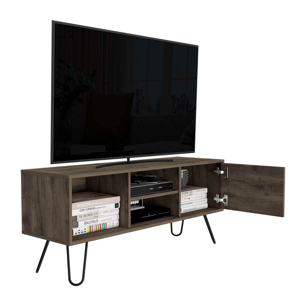 Mesa para TV Andorra Bellota 115x50cm Para TV Hasta 50 Pulgadas con Un Cajón con Ranuras para Cables y con Patas - Muebles de TV | Bylmo