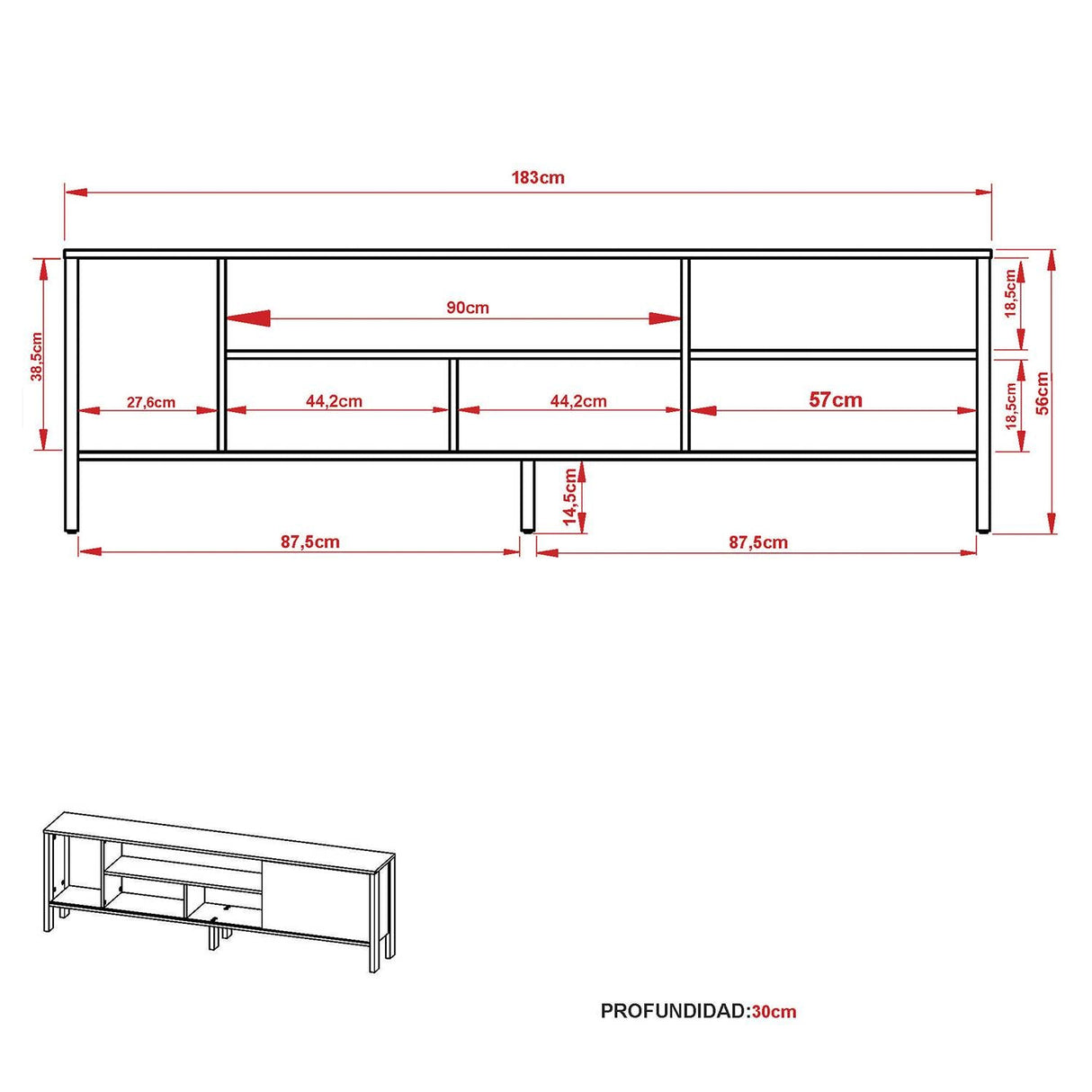 Rack Inmaculada Almendra y Blanco 183 cm con Una Puerta - Muebles para TV | Bylmo