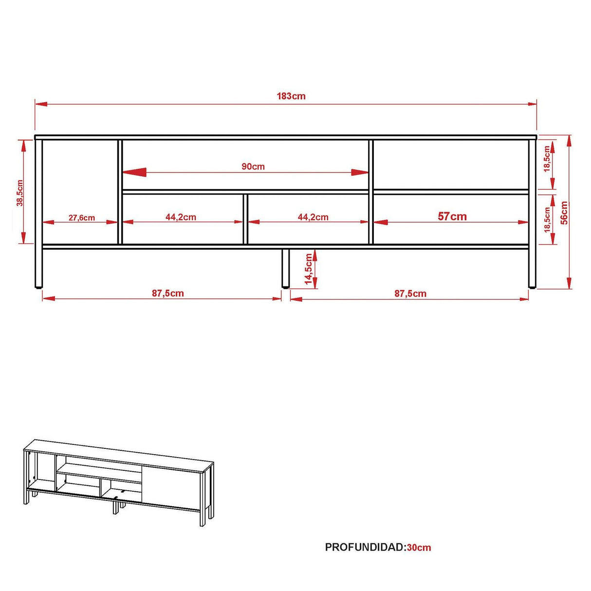 Rack Inmaculada Almendra y Negro 183 cm con Una Puerta - Muebles para TV | Bylmo