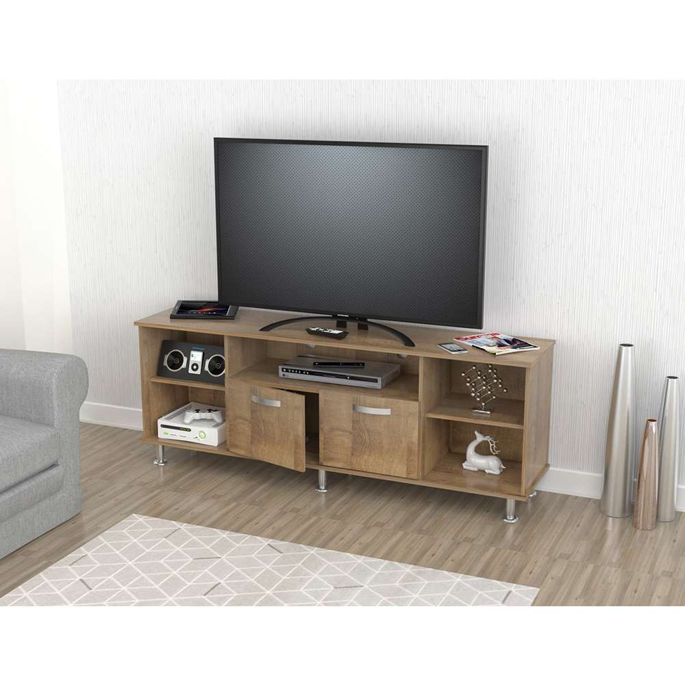 Mesa para TV Amaretto 140x61cm Para TV Hasta 60 Pulgadas con Dos Cajones con Ranuras para Cables y con Patas - Muebles de TV | Bylmo