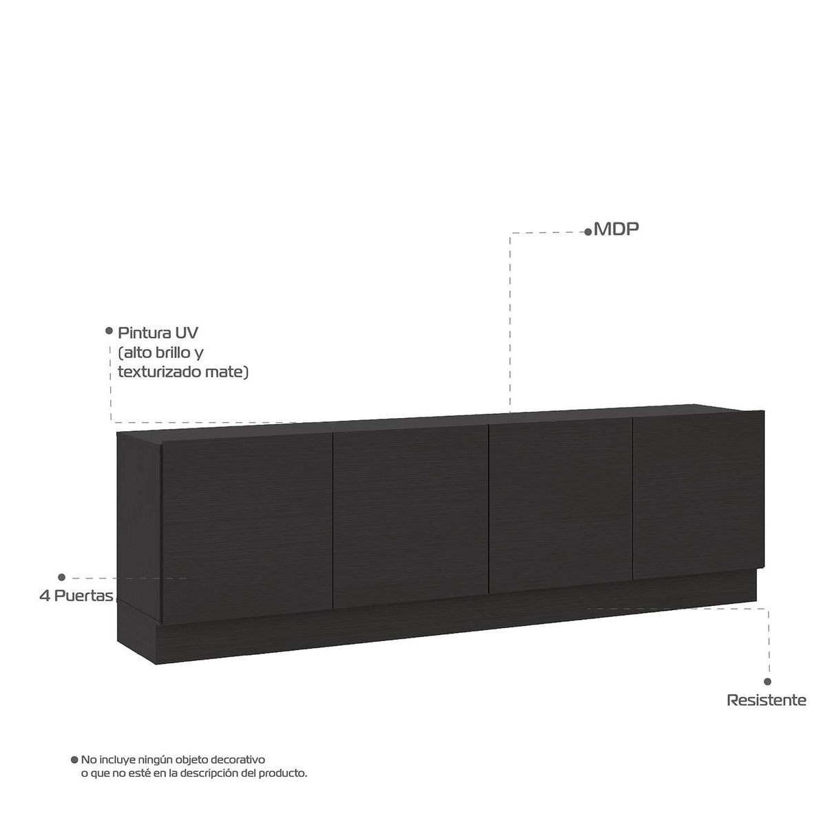 Mesa para TV Mind Negro 182x55cm Para TV Hasta 70 Pulgadas con Cuatro Cajones y con Ranuras para Cables - Muebles de TV | Bylmo
