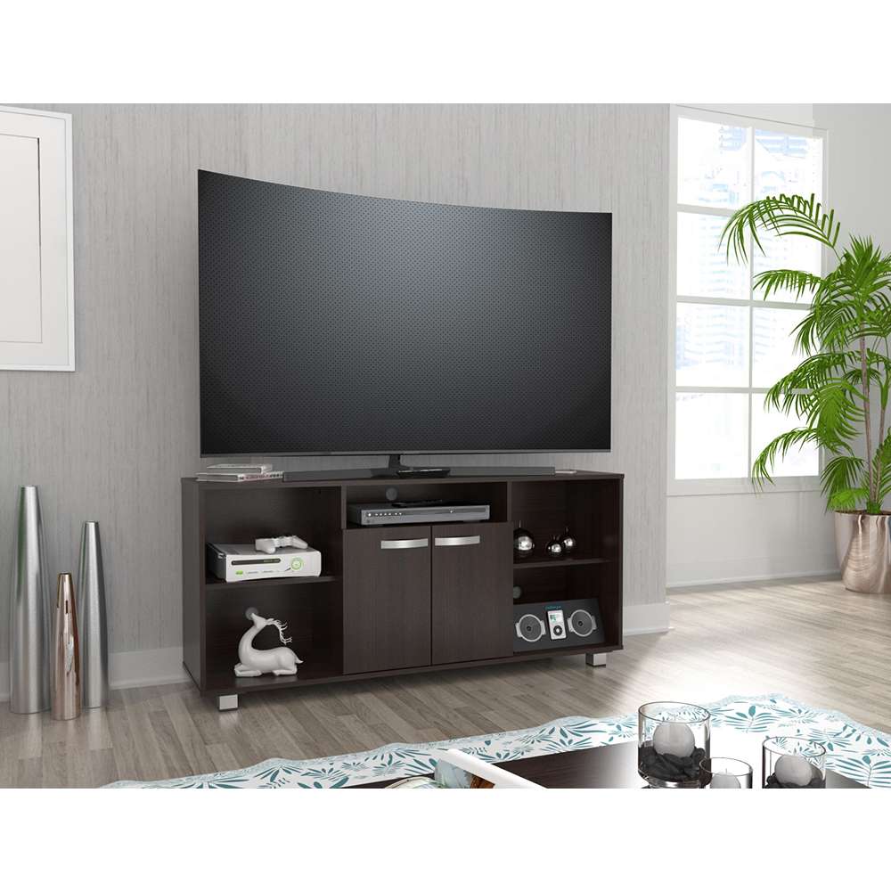 Mesa para TV Wengue 140x140cm Para TV Hasta 60 Pulgadas con Un Cajón con Ranuras para Cables y con Patas - Muebles de TV | Bylmo