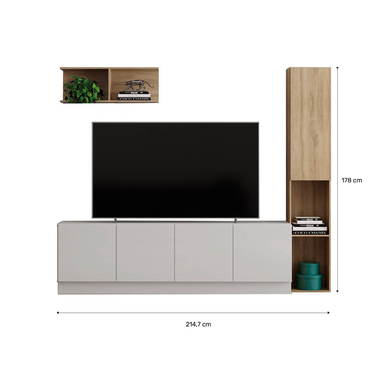 Mesa para TV Noce y Blanco 47x9cm Para TV Hasta 70 Pulgadas con Cuatro Cajones - Muebles de TV | Bylmo