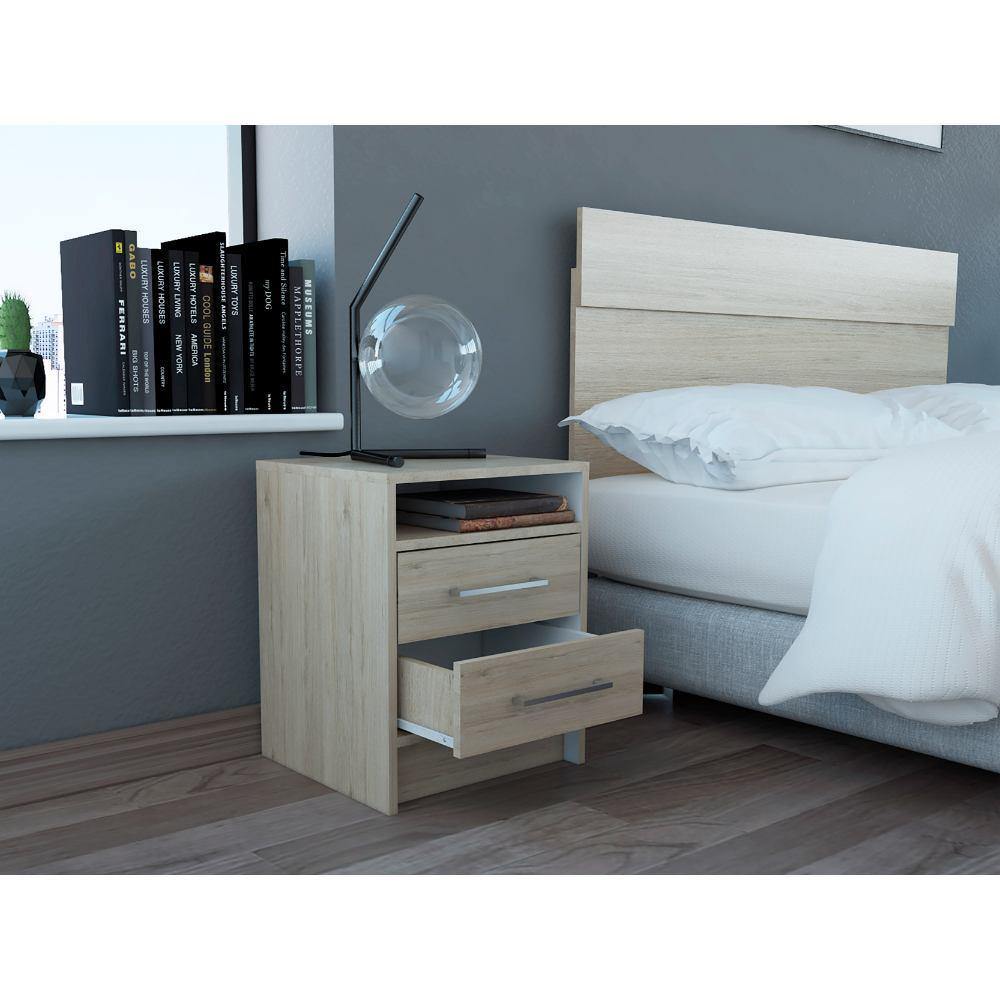 Mesa de Noche Eter Rovere y Blanco 40x50.7cm con Dos Cajones y con Un Compartimiento - Mesas de Noche | Bylmo