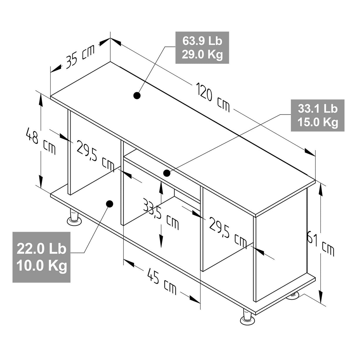 Mesa para TV Amaretto 120x120cm Para TV Hasta 42 Pulgadas sin Cajones con Ranuras para Cables y con Patas - Muebles de TV | Bylmo