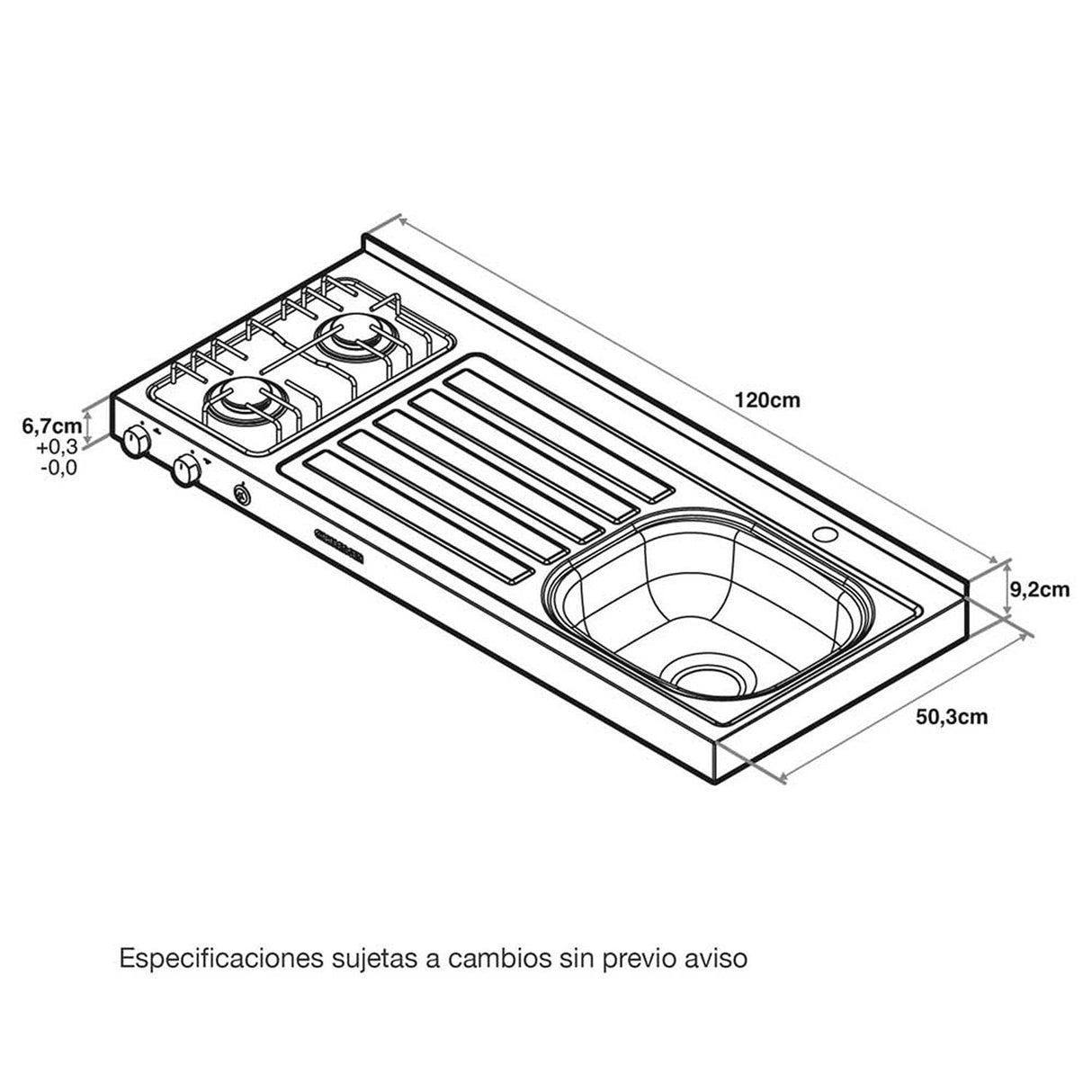 Mesón de Cocina Acero 120x6.7cm Para Lado Derecho con Pozuelo y Estufa - Cocinas | Bylmo