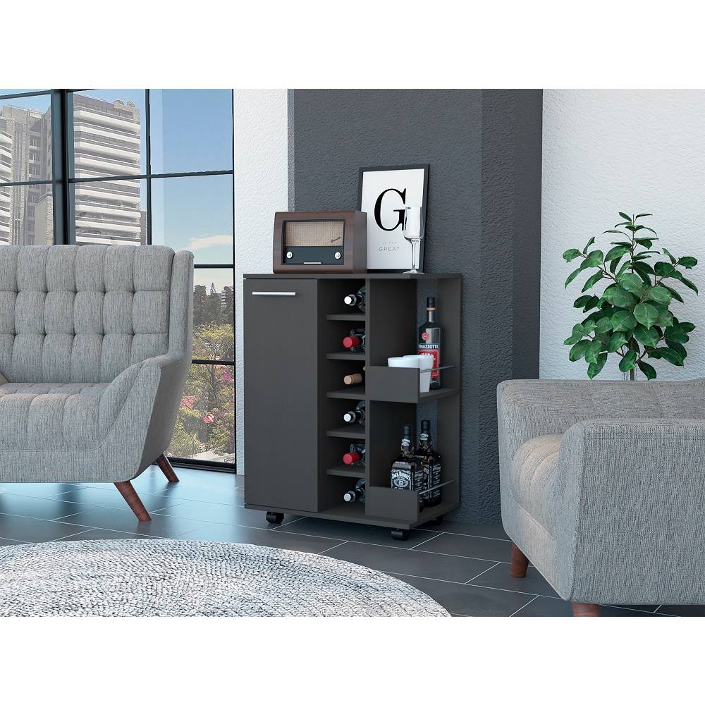 Bar Wengue 60x82.1cm con Un Cajón y con Seis Portabotellas - Bares | Bylmo