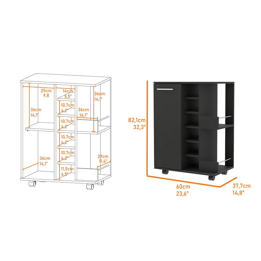 Bar Wengue 60x82.1cm con Un Cajón y con Seis Portabotellas - Bares | Bylmo