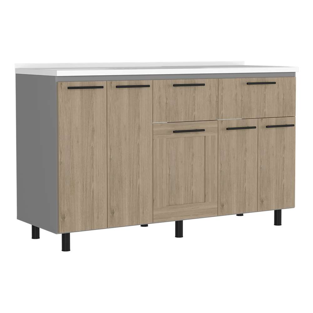Mueble Inferior Izquierda Hasselt Rovere y Gris 150 cm con Mesón - Cocinas | Bylmo