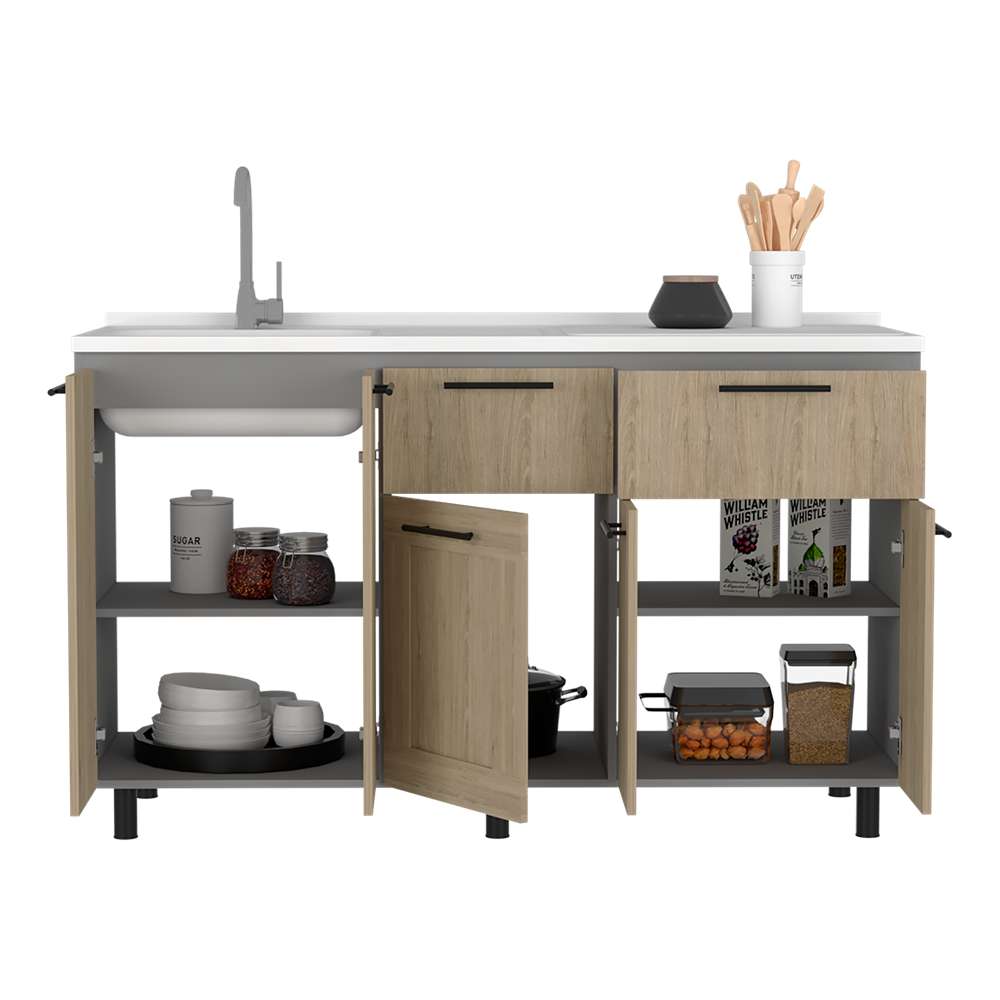 Mueble Inferior Izquierda Hasselt Rovere y Gris 150 cm con Mesón - Cocinas | Bylmo