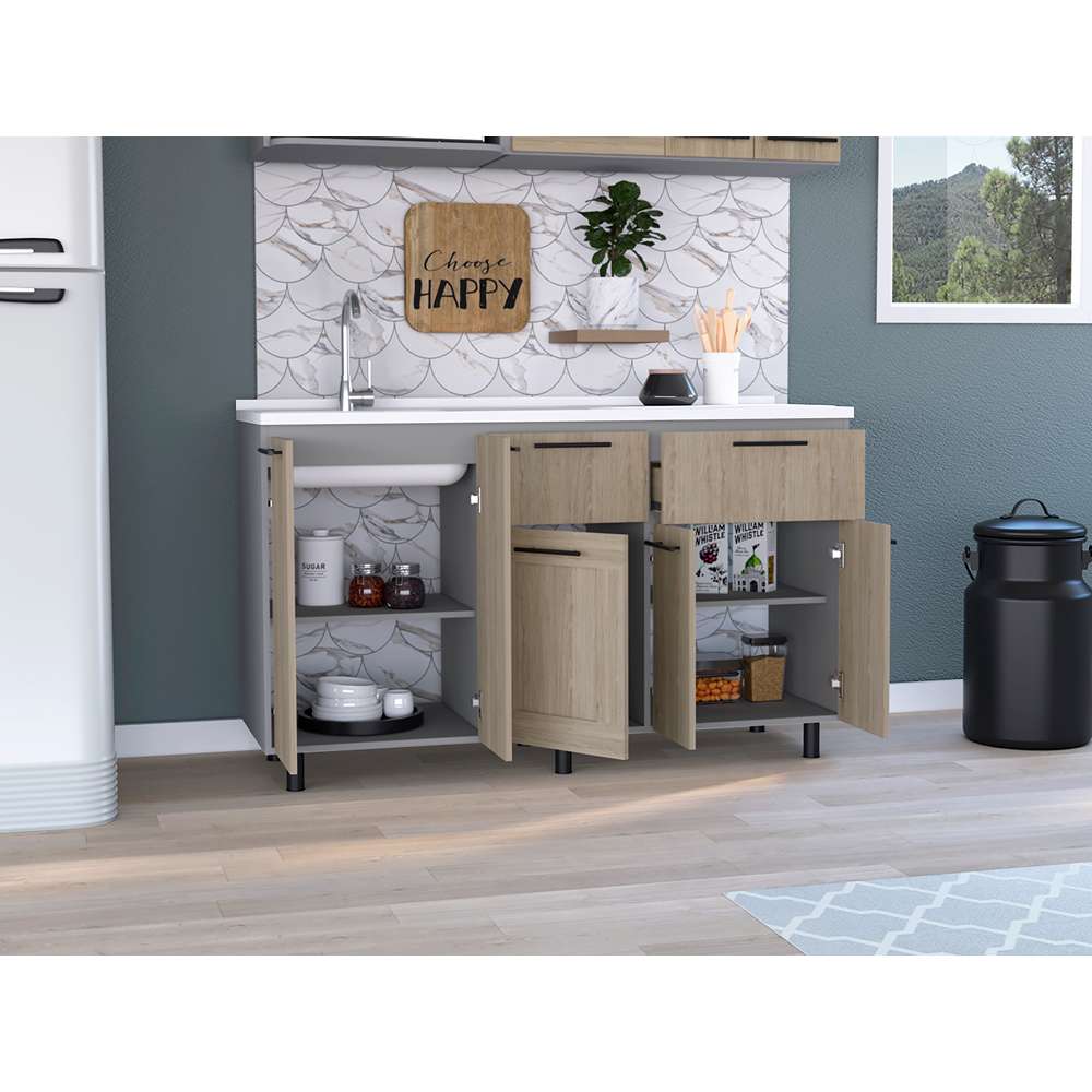 Mueble Inferior Izquierda Hasselt Rovere y Gris 150 cm con Mesón - Cocinas | Bylmo