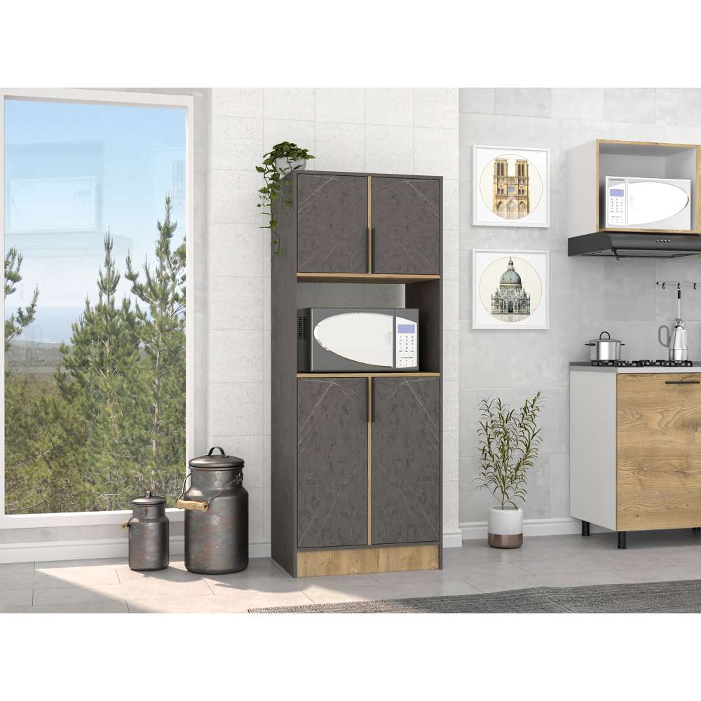 Mueble Microondas Imatra Onix y Macadamia 70 cm con Cuatro Puertas - Muebles Organizadores | Bylmo