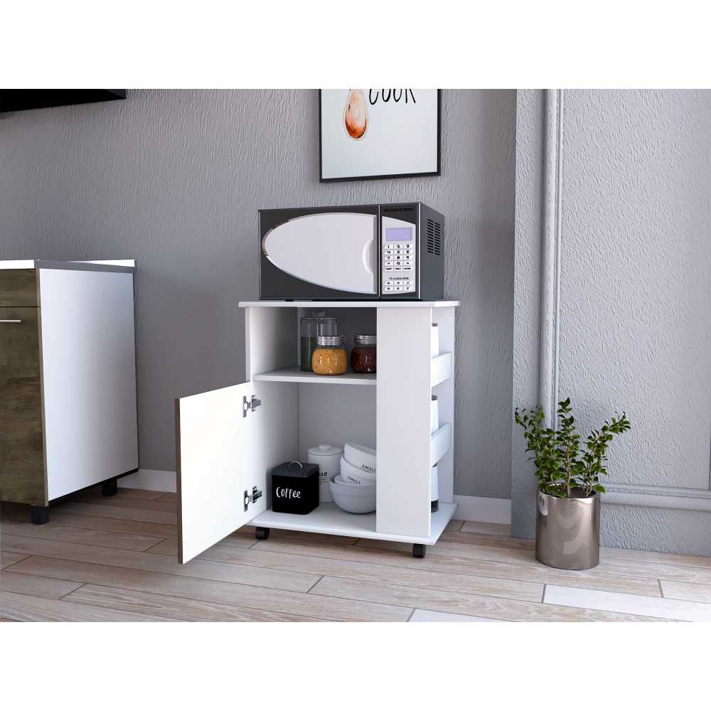 Mueble Microondas Blanco y Bellota 60x73.5cm sin Cajones y con Un Puertas - Muebles Organizadores | Bylmo