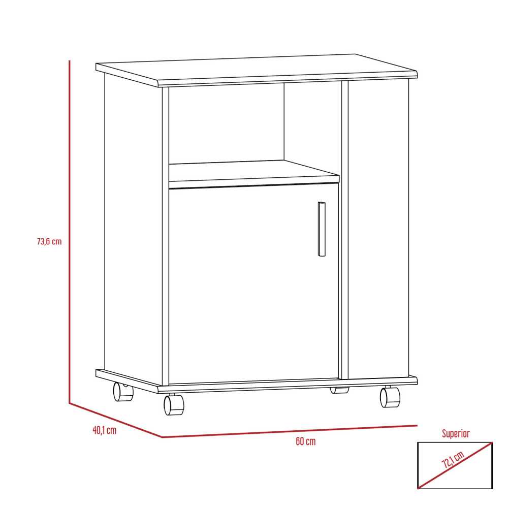 Mueble Microondas Blanco y Bellota 60x73.5cm sin Cajones y con Un Puertas - Muebles Organizadores | Bylmo