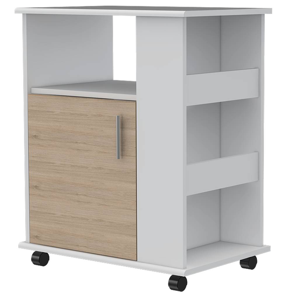 Mueble Auxiliar Heraldo Blanco y Rovere 60 cm con Una Puerta y Entrepaños Laterales - Muebles Organizadores | Bylmo