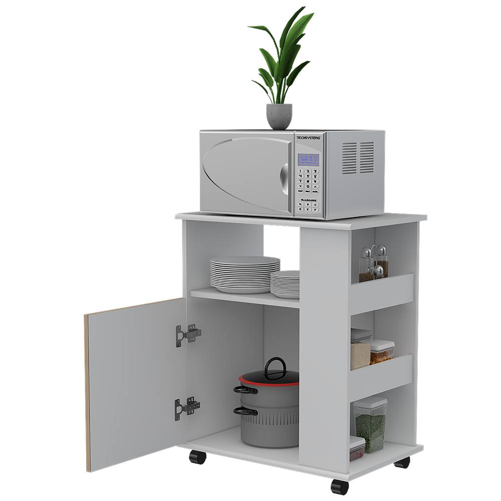 Mueble Auxiliar Heraldo Blanco y Rovere 60 cm con Una Puerta y Entrepaños Laterales - Muebles Organizadores | Bylmo