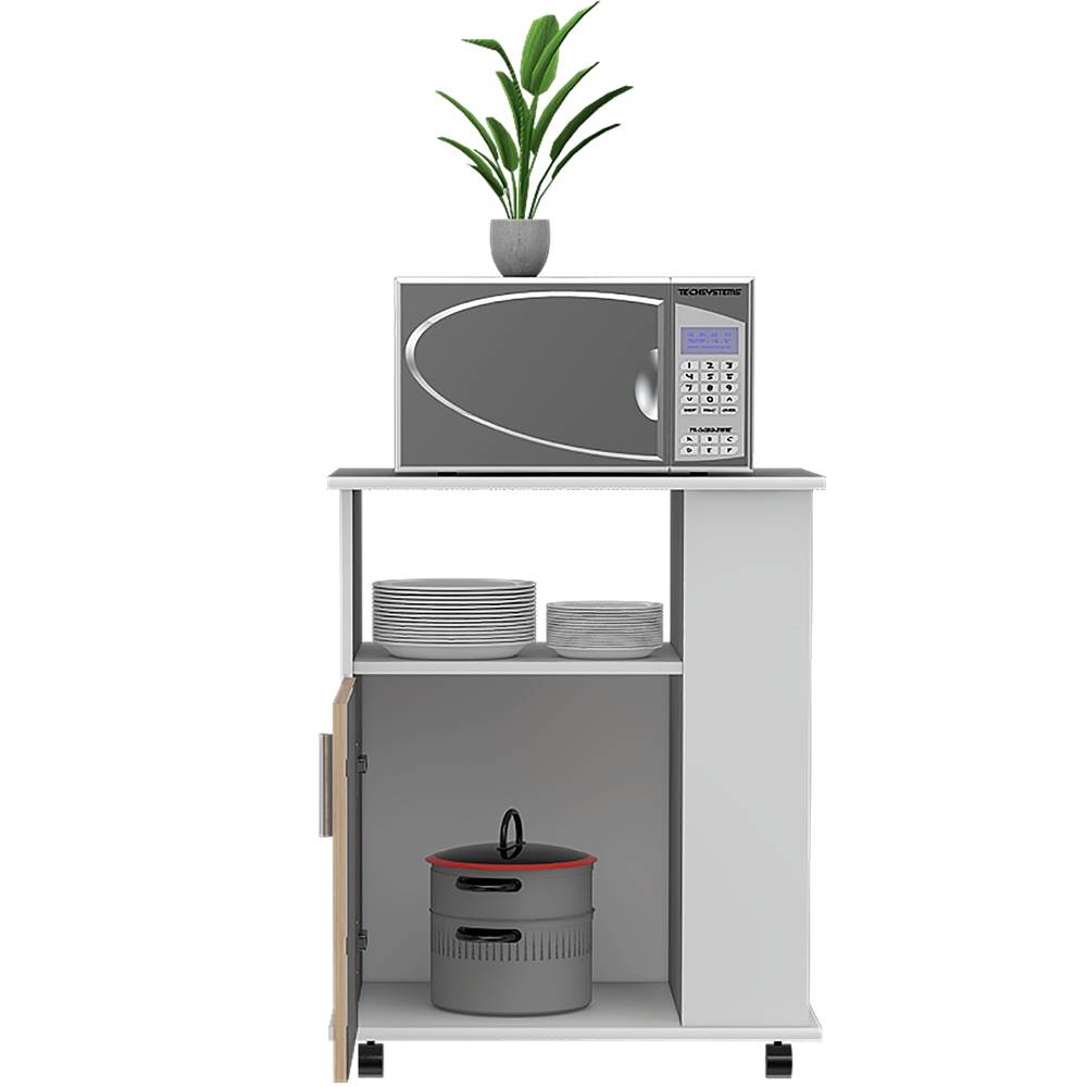 Mueble Auxiliar Heraldo Blanco y Rovere 60 cm con Una Puerta y Entrepaños Laterales - Muebles Organizadores | Bylmo