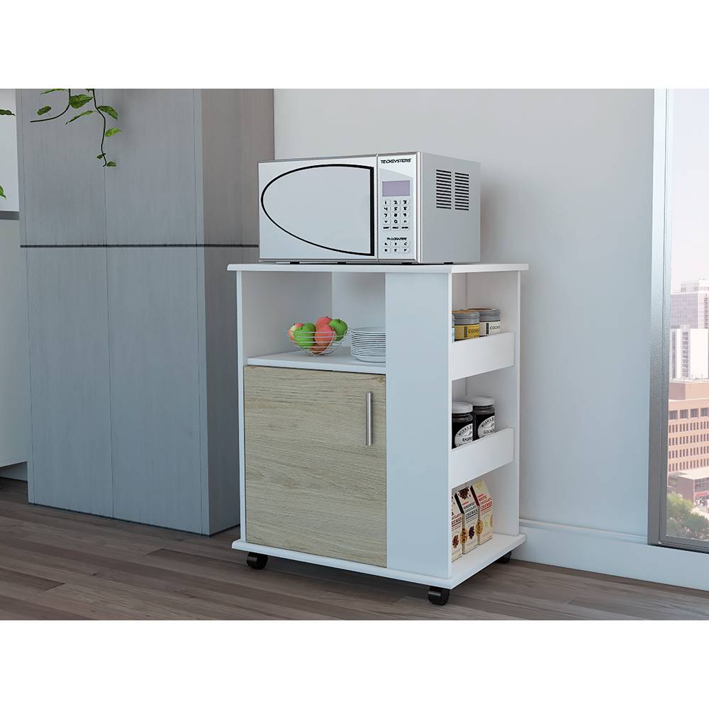 Mueble Auxiliar Heraldo Blanco y Rovere 60 cm con Una Puerta y Entrepaños Laterales - Muebles Organizadores | Bylmo