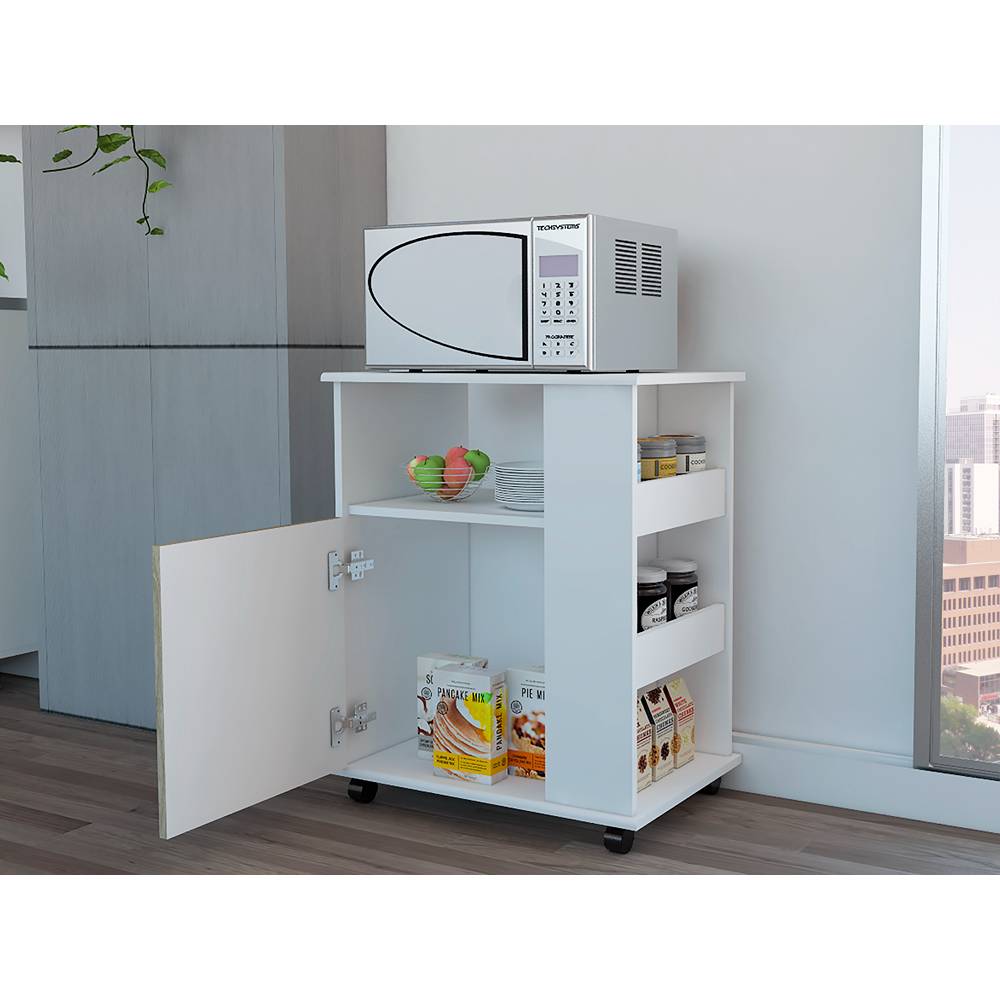 Mueble Auxiliar Heraldo Blanco y Rovere 60 cm con Una Puerta y Entrepaños Laterales - Muebles Organizadores | Bylmo
