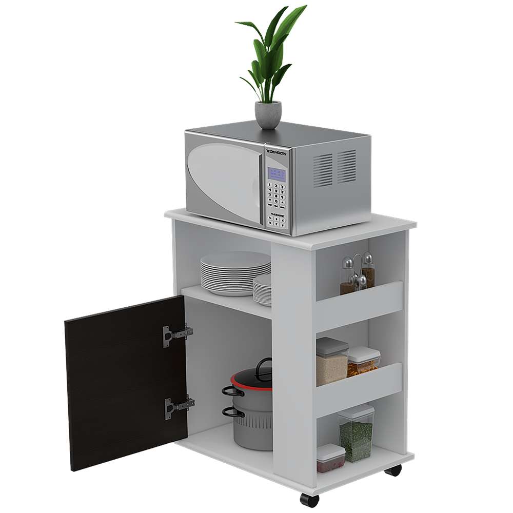 Mueble Auxiliar Heraldo Blanco y Wengue 60 cm con Una Puerta y Entrepaños Laterales - Muebles Organizadores | Bylmo