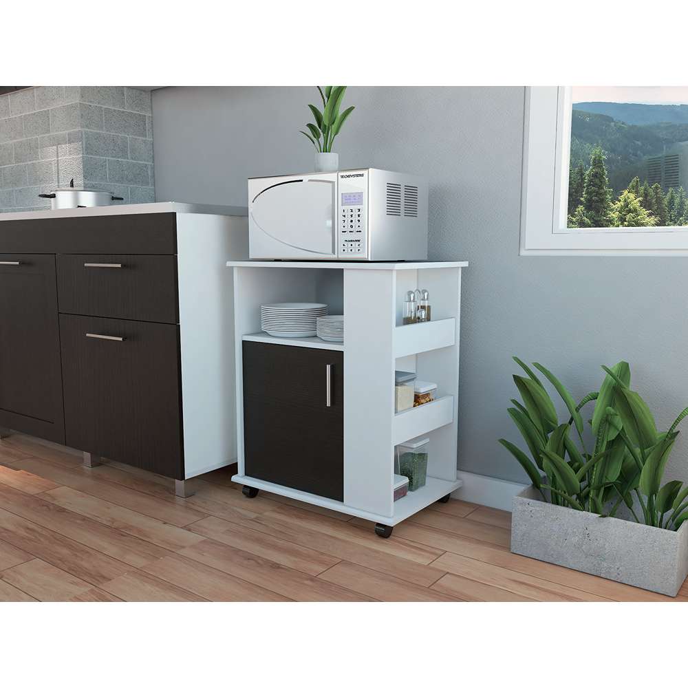 Mueble Auxiliar Heraldo Blanco y Wengue 60 cm con Una Puerta y Entrepaños Laterales - Muebles Organizadores | Bylmo