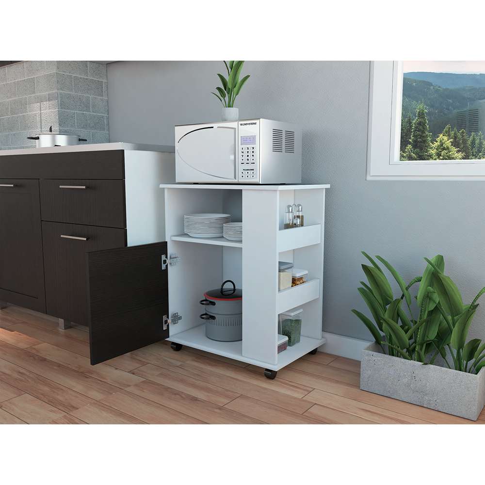 Mueble Auxiliar Heraldo Blanco y Wengue 60 cm con Una Puerta y Entrepaños Laterales - Muebles Organizadores | Bylmo