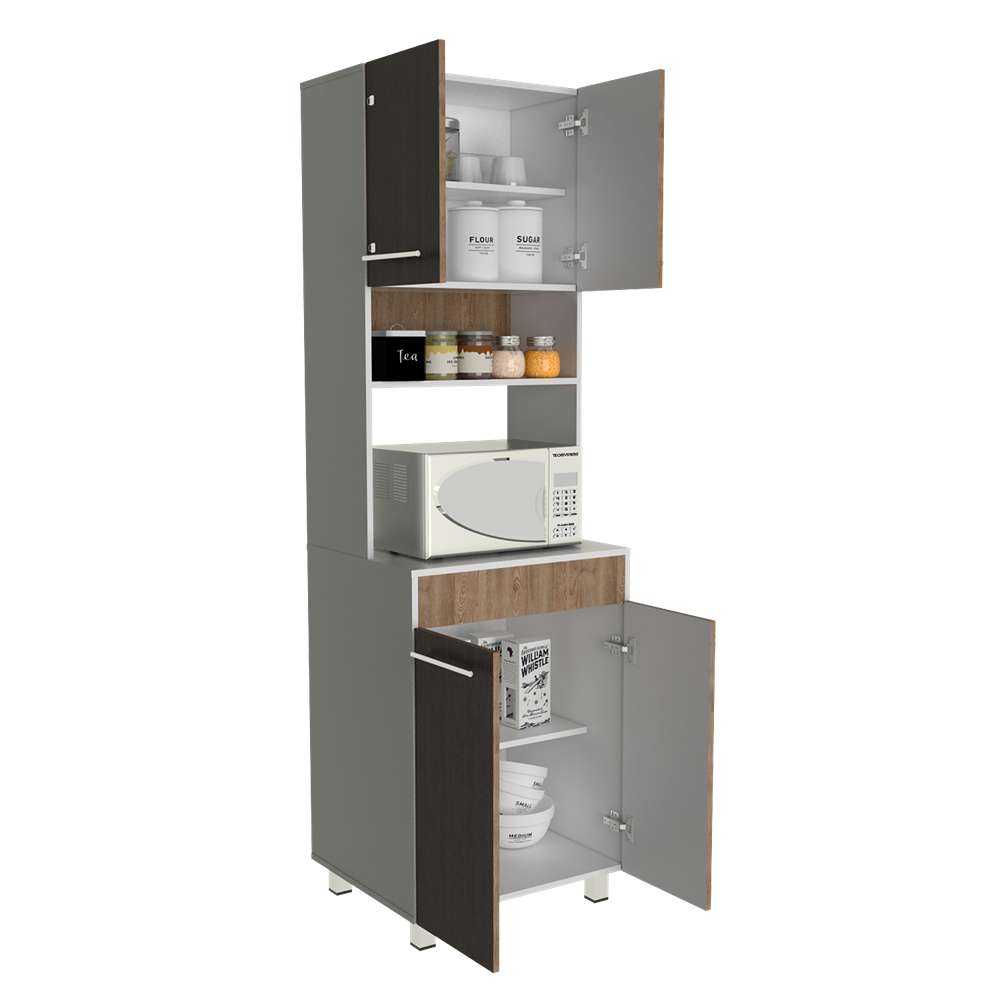 Mueble Microondas Bari Miel y Blanco 60 cm con Cuatro Puertas y Entrepaño - Muebles Organizadores | Bylmo