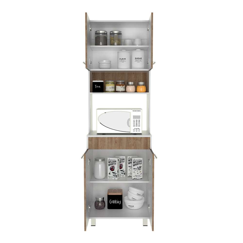 Mueble Microondas Bari Miel y Blanco 60 cm con Cuatro Puertas y Entrepaño - Muebles Organizadores | Bylmo