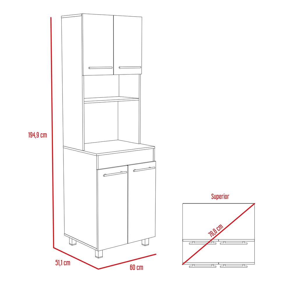 Mueble Microondas Bari Miel y Blanco 60 cm con Cuatro Puertas y Entrepaño - Muebles Organizadores | Bylmo