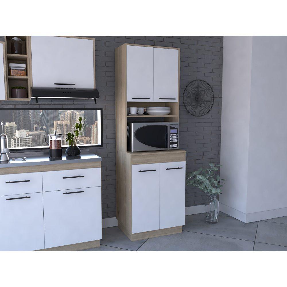 Mueble Microondas Belmira Rovere y Blanco 63 cm con Cuatro Puertas y Entrepaño - Muebles Organizadores | Bylmo