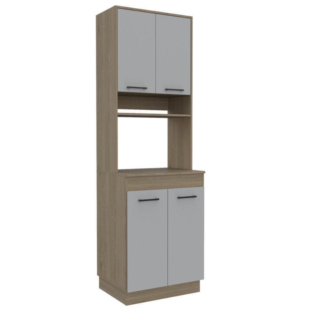 Mueble Microondas Belmira Rovere y Blanco 63 cm con Cuatro Puertas y Entrepaño - Muebles Organizadores | Bylmo