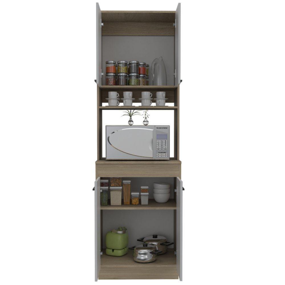Mueble Microondas Belmira Rovere y Blanco 63 cm con Cuatro Puertas y Entrepaño - Muebles Organizadores | Bylmo