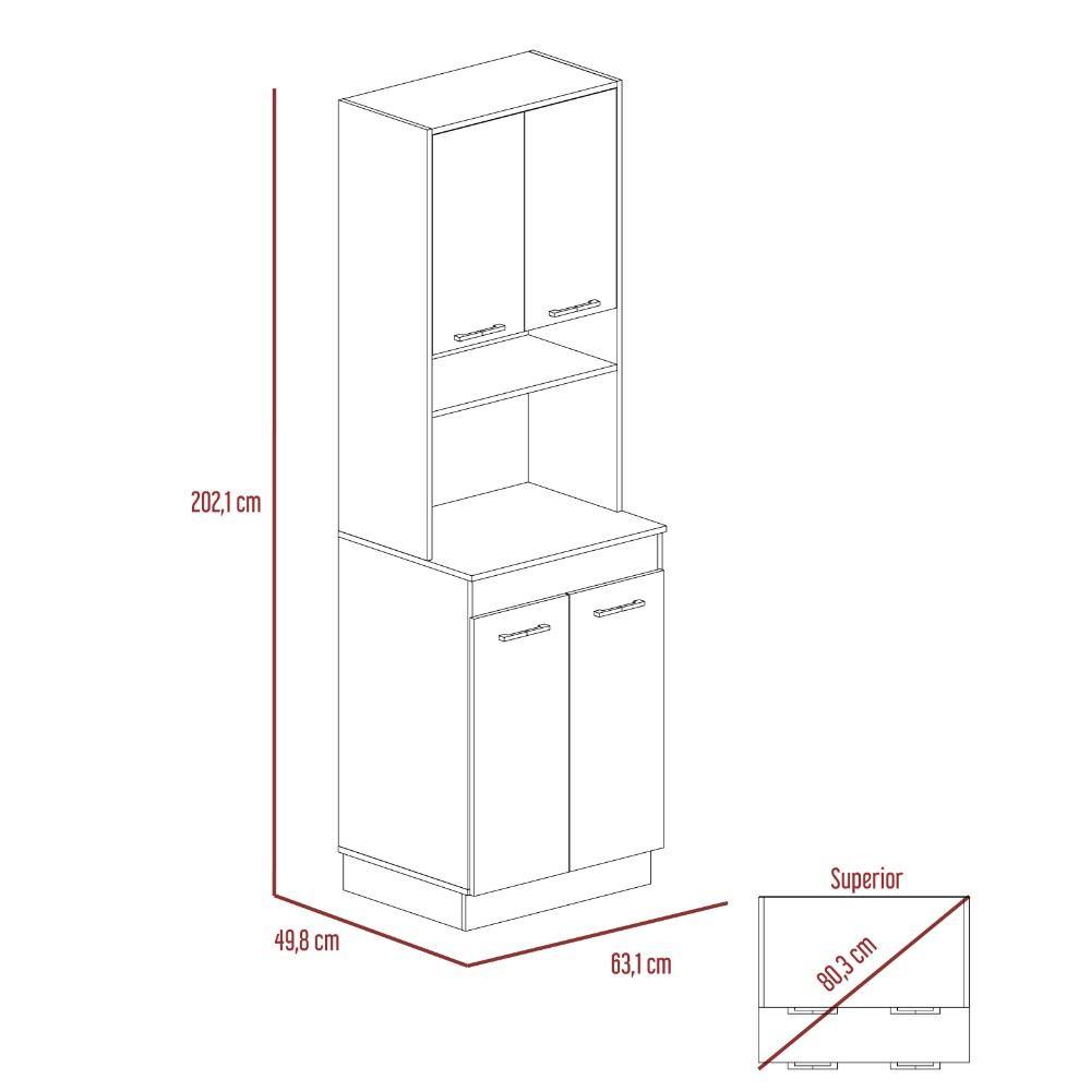 Mueble Microondas Belmira Rovere y Blanco 63 cm con Cuatro Puertas y Entrepaño - Muebles Organizadores | Bylmo
