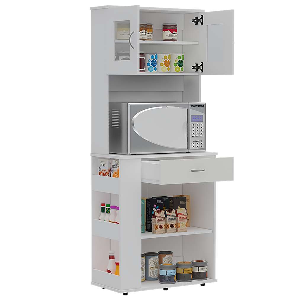 Mueble Microondas Capienza Blanco 70 cm con Dos Puertas, Un Cajón y Entrepaños - Muebles Organizadores | Bylmo