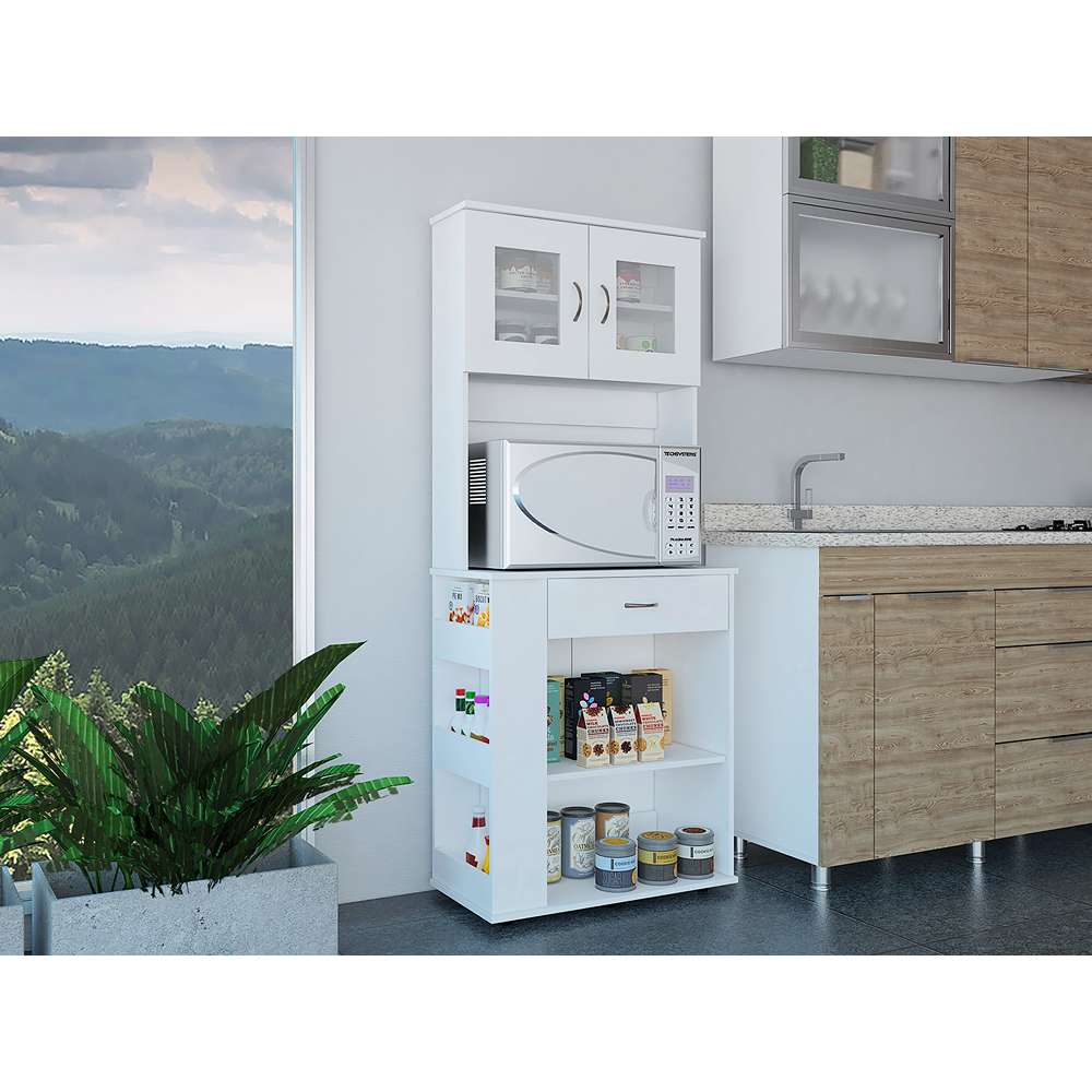 Mueble Microondas Capienza Blanco 70 cm con Dos Puertas, Un Cajón y Entrepaños - Muebles Organizadores | Bylmo