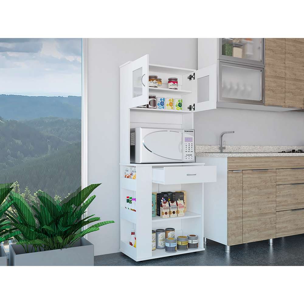 Mueble Microondas Capienza Blanco 70 cm con Dos Puertas, Un Cajón y Entrepaños - Muebles Organizadores | Bylmo