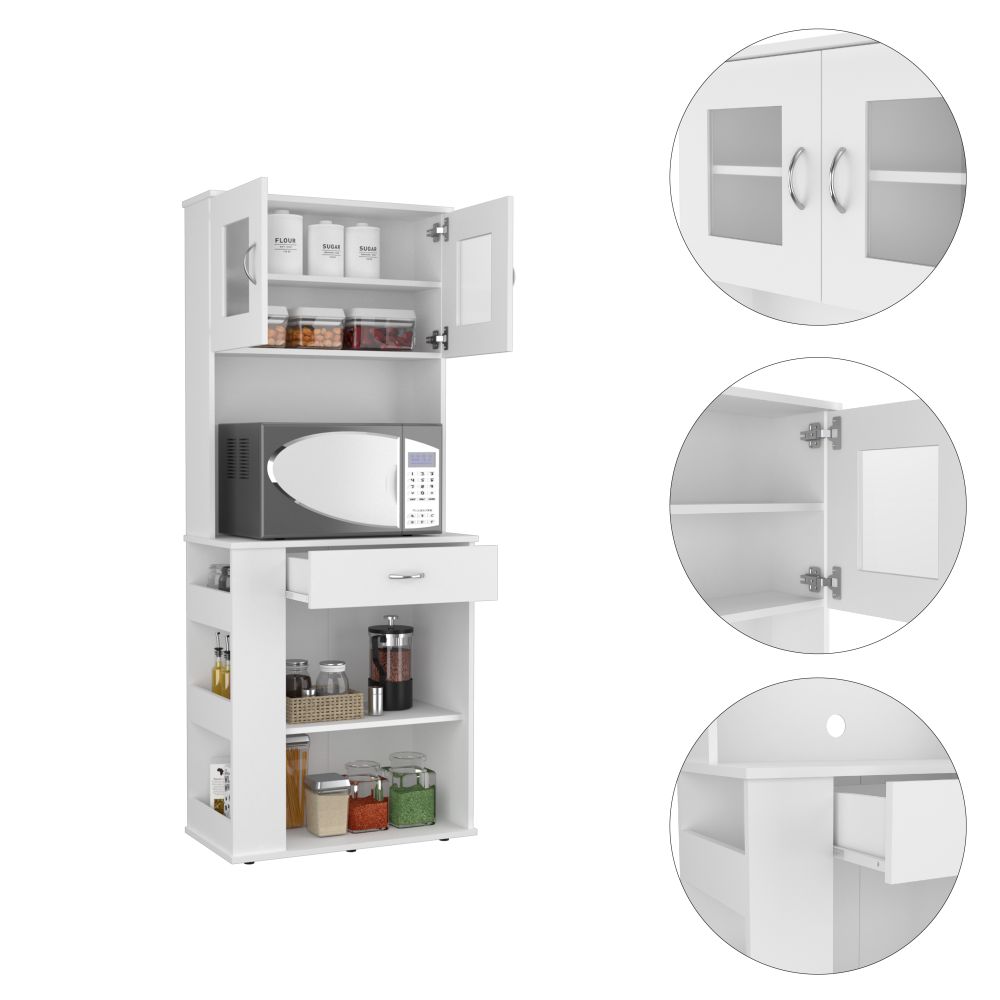 Mueble Microondas Capienza Plus Blanco 70 cm con Dos Puertas, Un Cajón y Entrepaños - Muebles Organizadores | Bylmo