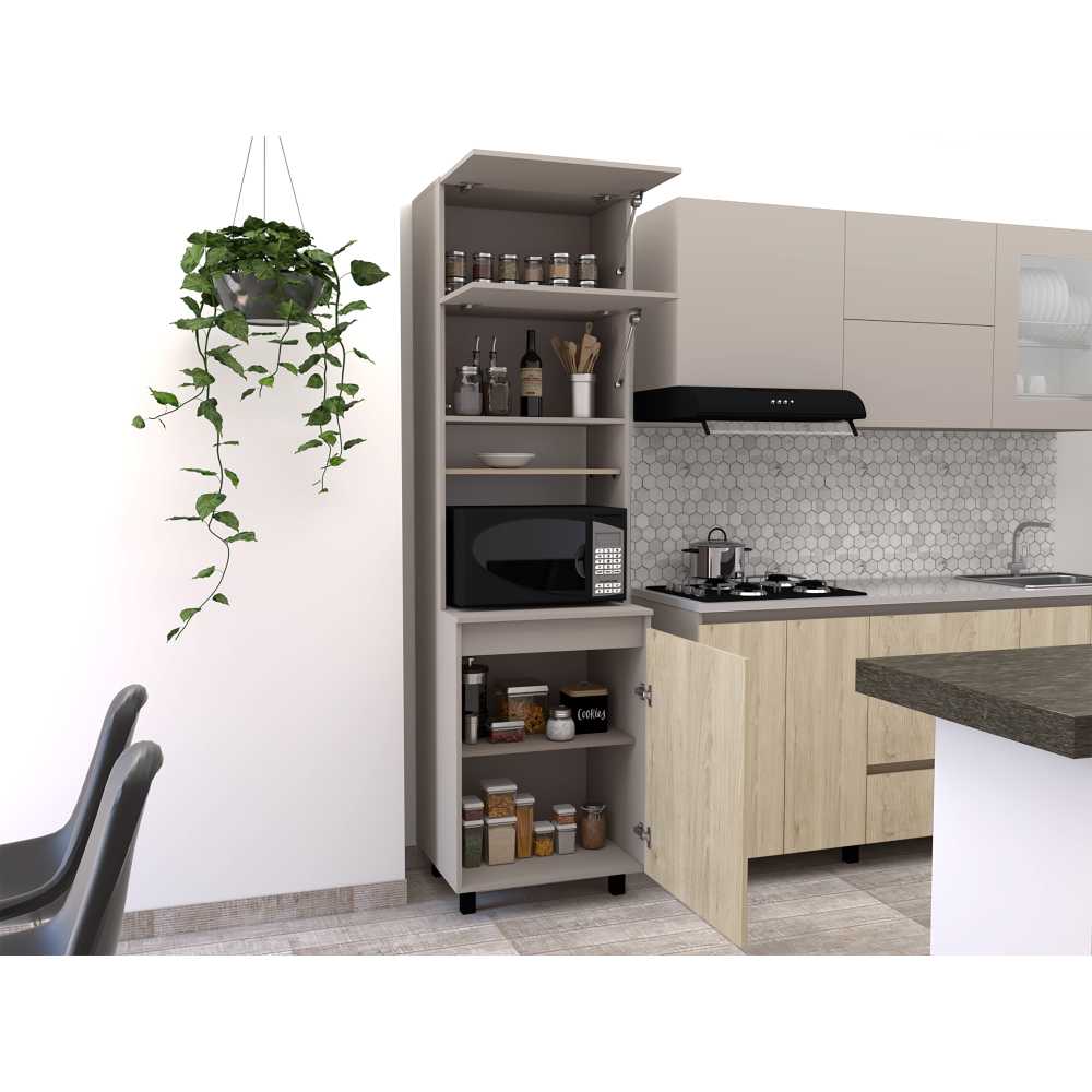 Mueble Microondas Kiara Taupe y Rovere 60 cm Con Tres Puertas - Muebles Organizadores | Bylmo