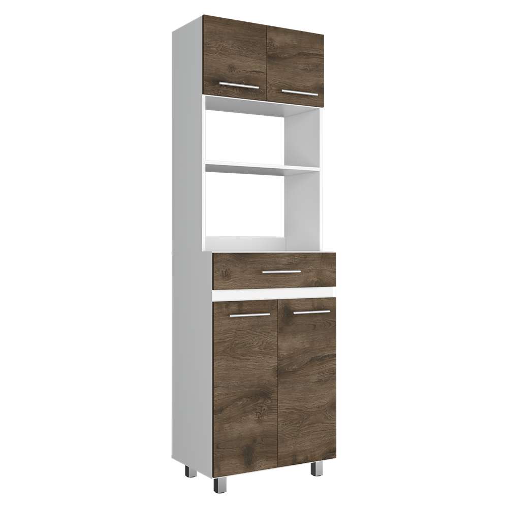 Mueble Microondas Luna Blanco y Bellota 62.1x201.5cm con Un Cajón y con Cuatro Puertas - Muebles Organizadores | Bylmo