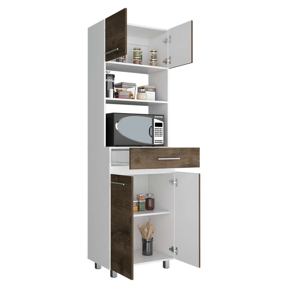Mueble Microondas Luna Blanco y Bellota 62.1x201.5cm con Un Cajón y con Cuatro Puertas - Muebles Organizadores | Bylmo