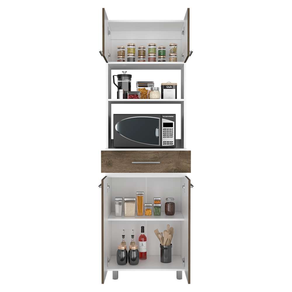 Mueble Microondas Luna Blanco y Bellota 62.1x201.5cm con Un Cajón y con Cuatro Puertas - Muebles Organizadores | Bylmo